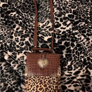 Brown Croc and Leopard Print Women's Bag